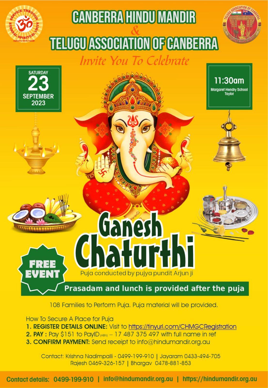 Ganesh Chaturthi Puja – Canberra Hindu Mandir